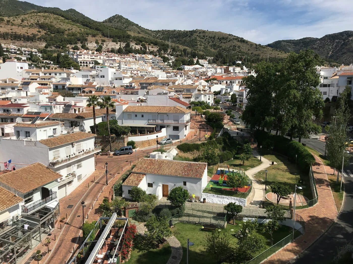 White streets of Benalmádena Pueblo on the hill