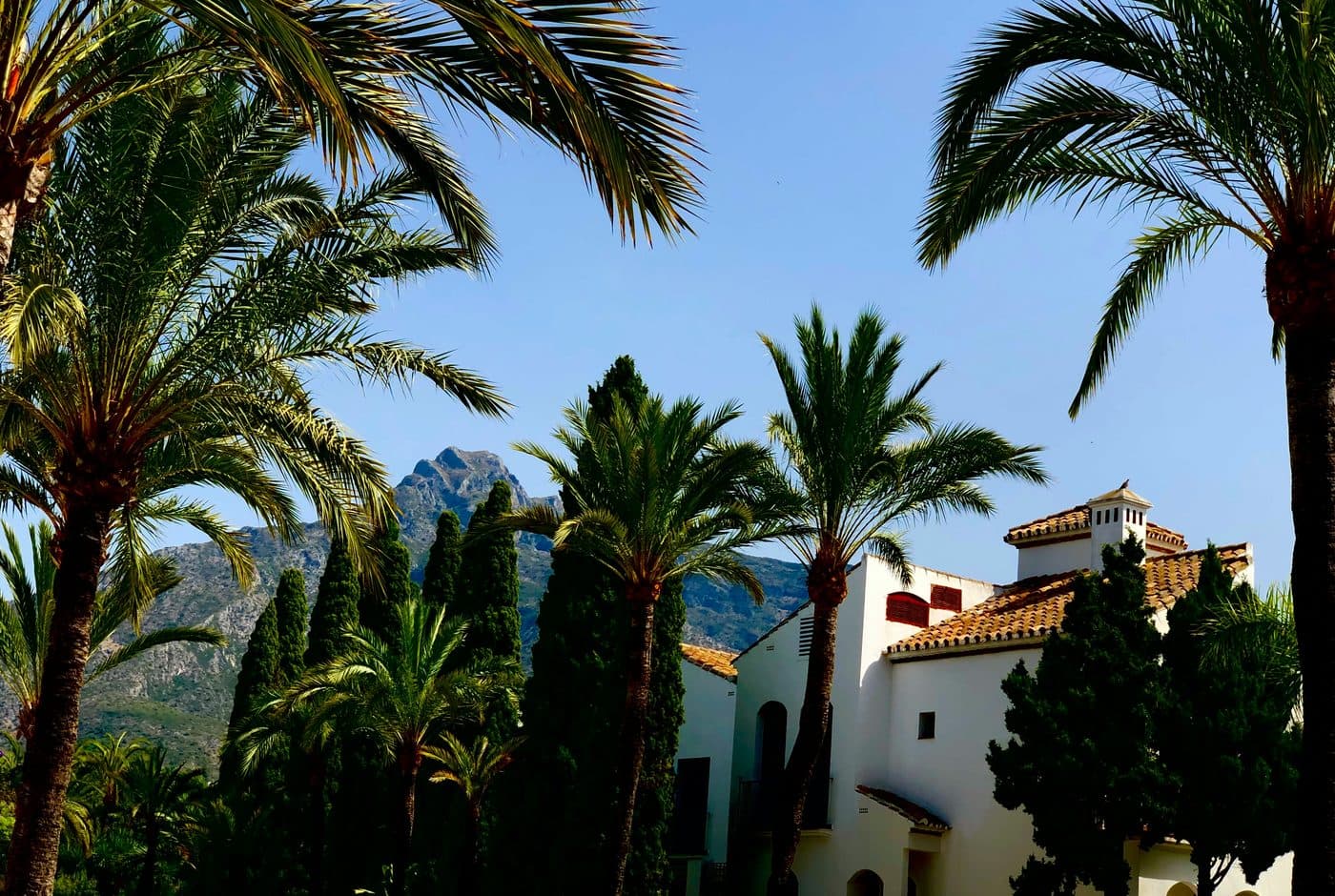Smalle straten in Casco Antiguo Marbella met witte gevels en bloembakken